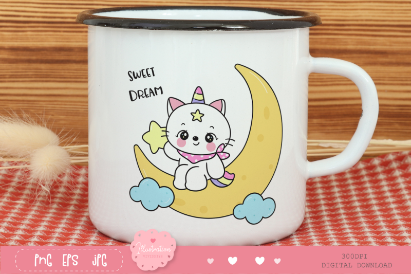 cat-unicorn-on-moon-kawaii-kitten-good-night-animal-sleep