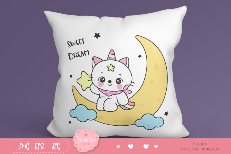 cat-unicorn-on-moon-kawaii-kitten-good-night-animal-sleep