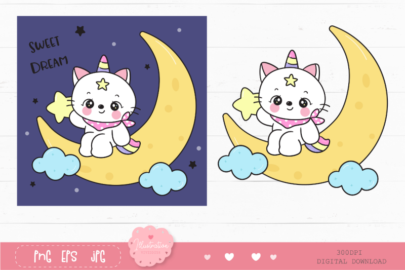 cat-unicorn-on-moon-kawaii-kitten-good-night-animal-sleep