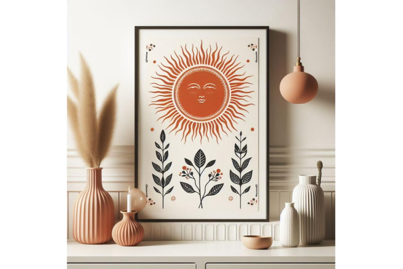 bundle-of-4-orange-sun-print-boho-minimalist-printable