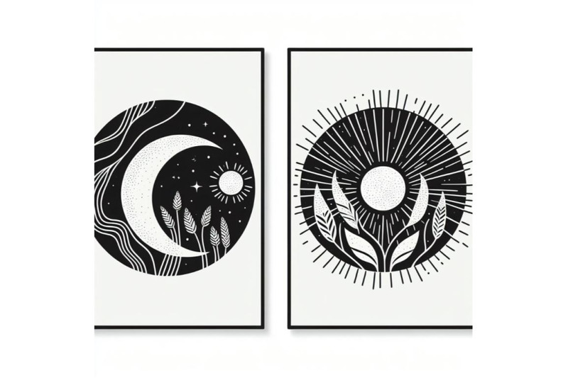 a-bundle-of-4-abstract-sun-print-boho-minimalist