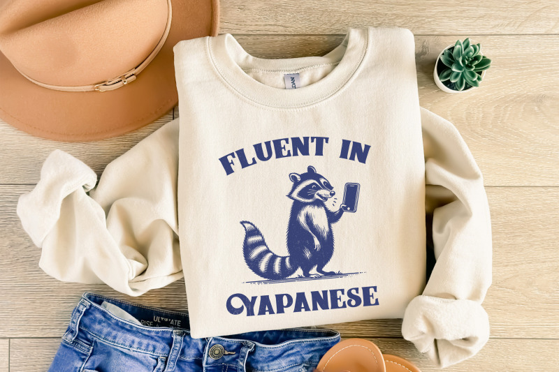 fluent-in-yapanese-png-funny-raccoon-vintage-design-trending-meme-t-shirt-graphic-premium-quality-digital-download-sublimation-print