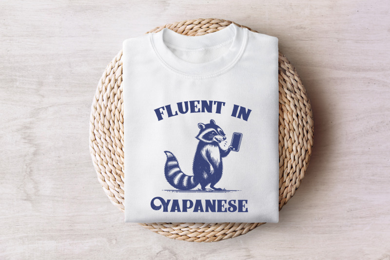 fluent-in-yapanese-png-funny-raccoon-vintage-design-trending-meme-t-shirt-graphic-premium-quality-digital-download-sublimation-print