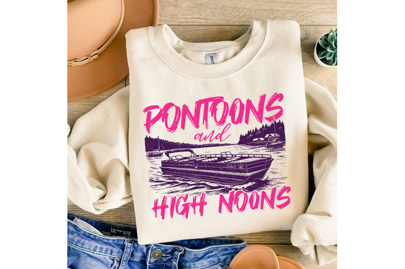 pontoons-and-high-noons-retro-vintage-neon-summer-boat-png-trendy-beer-seltzer-design-digital-download