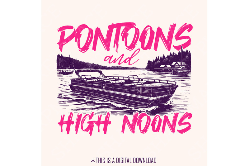 pontoons-and-high-noons-retro-vintage-neon-summer-boat-png-trendy-beer-seltzer-design-digital-download