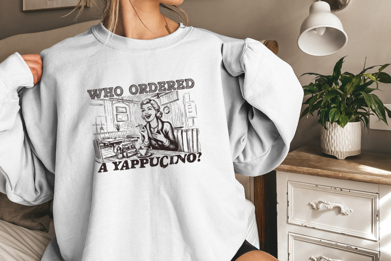 who-ordered-a-yappachino-retro-woman-in-coffee-shop-png-vintage-cafe-illustration-funny-coffee-lover-art-digital-download-quirky-retro