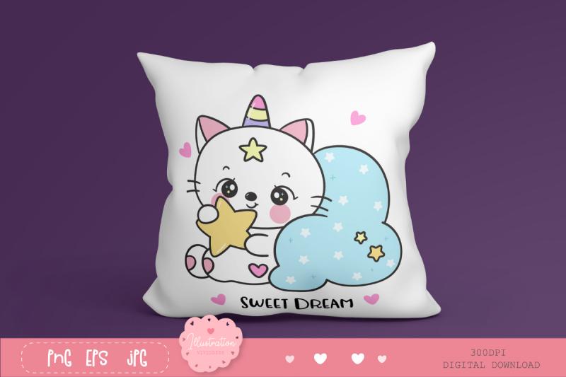 cat-unicorn-clipart-animal-sleeping-cartoon-kawaii-kitten