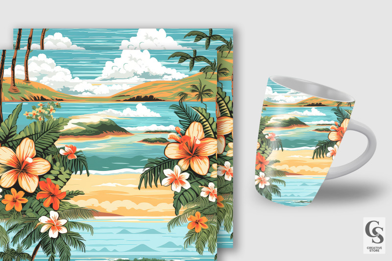 hawaiian-tropical-beach-digital-papers