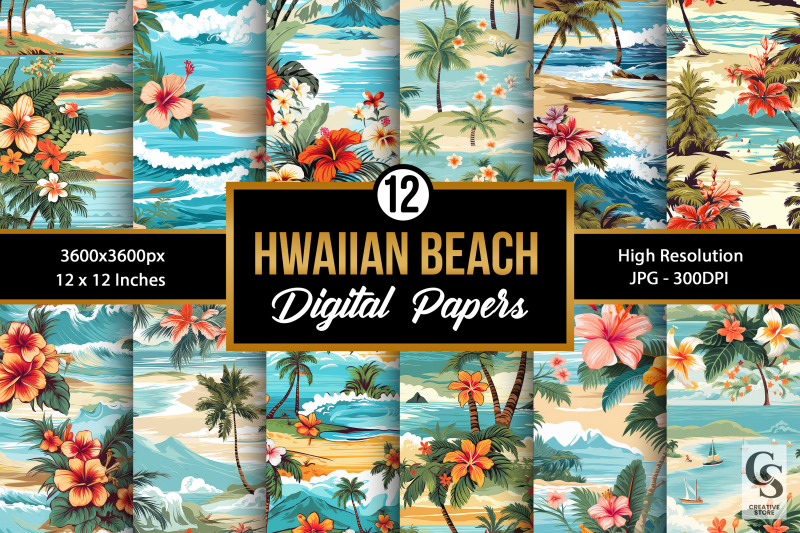 hawaiian-tropical-beach-digital-papers