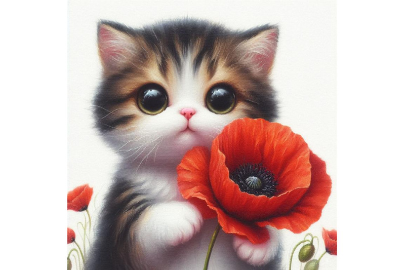 4-cute-cat-holding-a-red-poppy