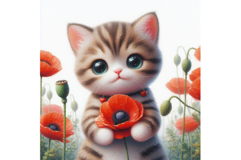 4-cute-cat-holding-a-red-poppy