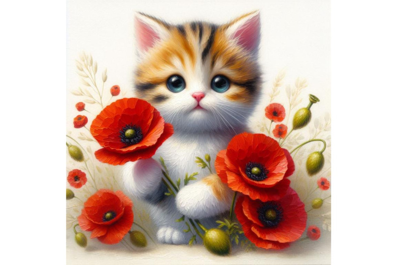 4-cute-cat-holding-a-red-poppy