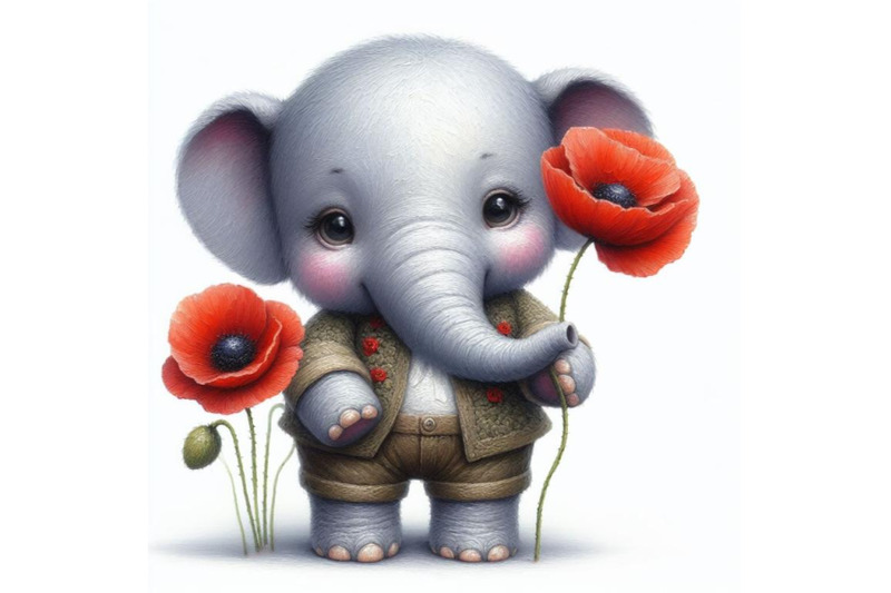 4-cute-elephant-holding-a-red-poppy