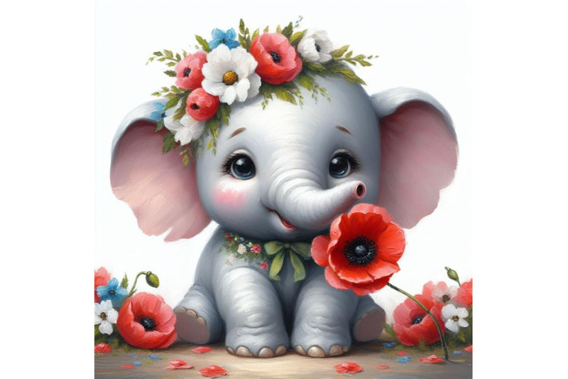 4-cute-elephant-holding-a-red-poppy