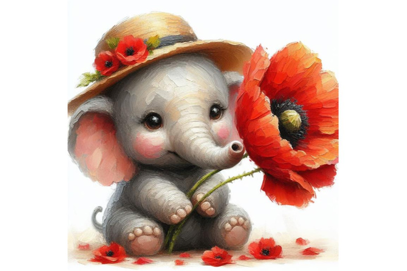 4-cute-elephant-holding-a-red-poppy