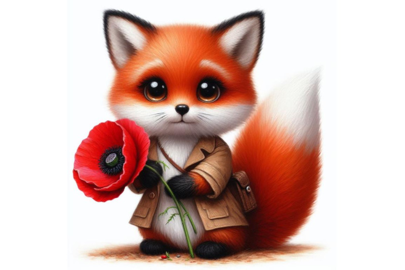 4-cute-fox-holding-a-red-poppy