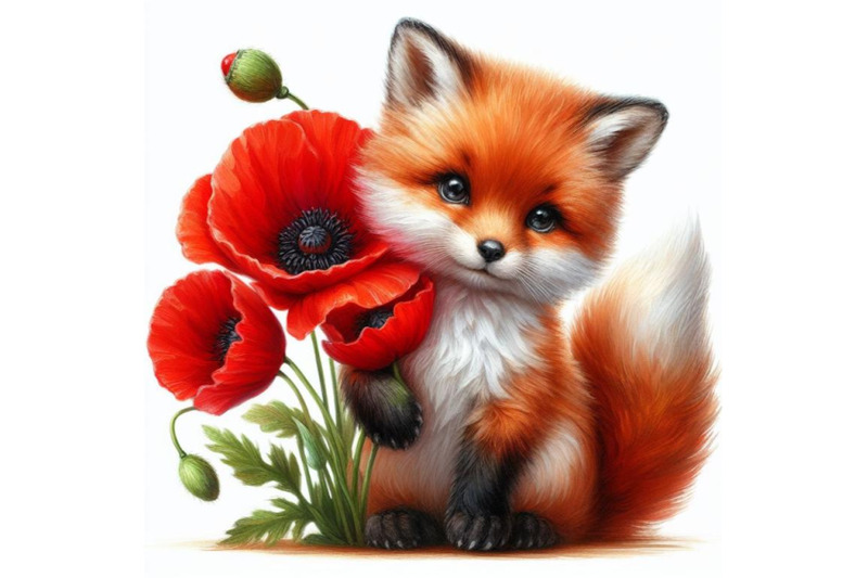 4-cute-fox-holding-a-red-poppy