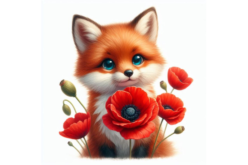 4-cute-fox-holding-a-red-poppy