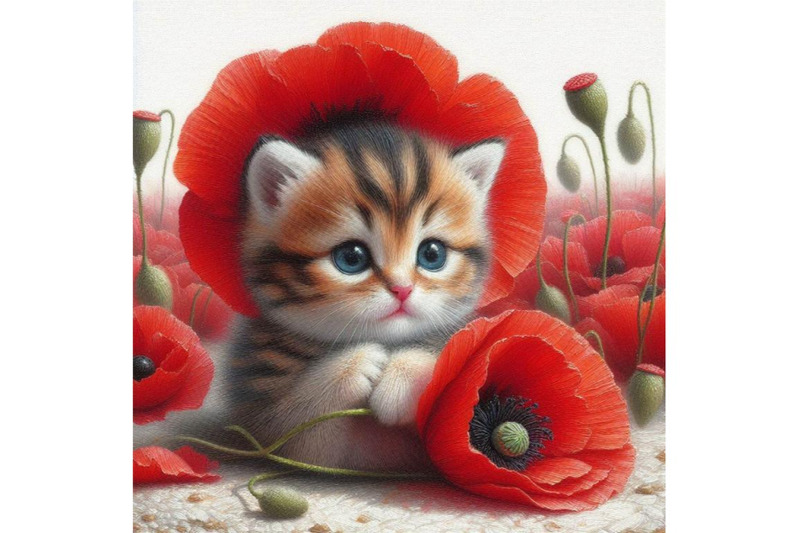 4-cute-kitten-holding-a-red-poppy