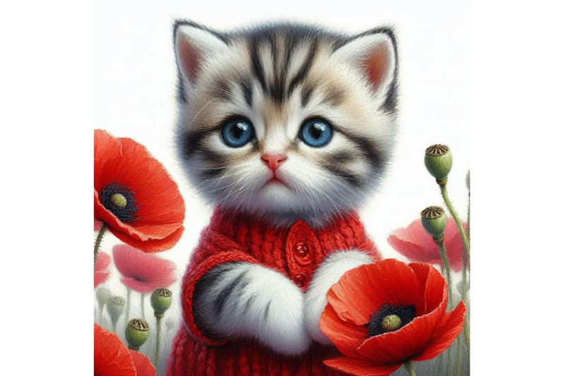 4-cute-kitten-holding-a-red-poppy