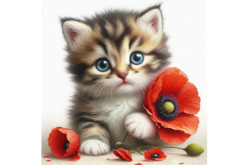 4-cute-kitten-holding-a-red-poppy