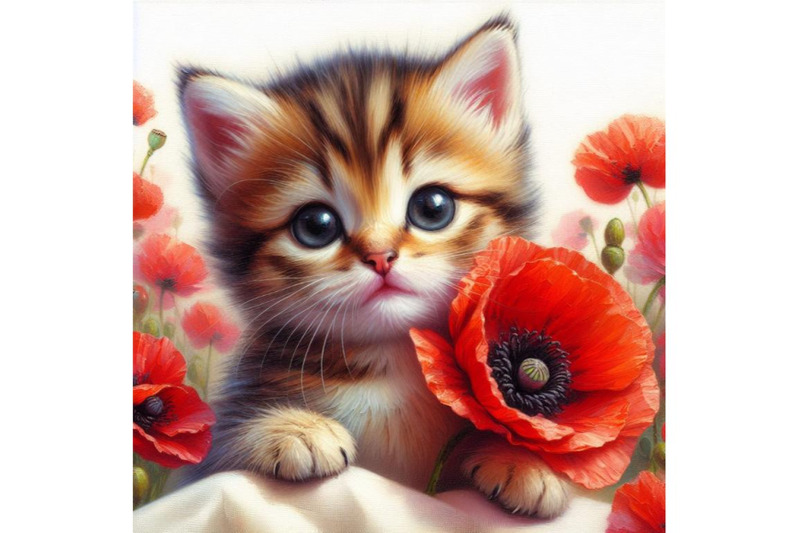 4-cute-kitten-holding-a-red-poppy