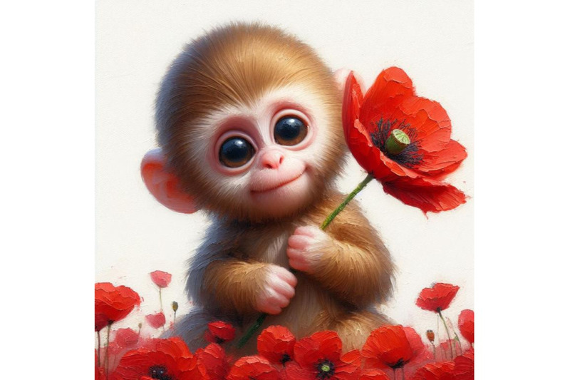 4-cute-monkey-holding-a-red-poppy