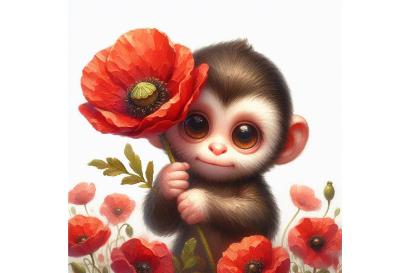 4-cute-monkey-holding-a-red-poppy