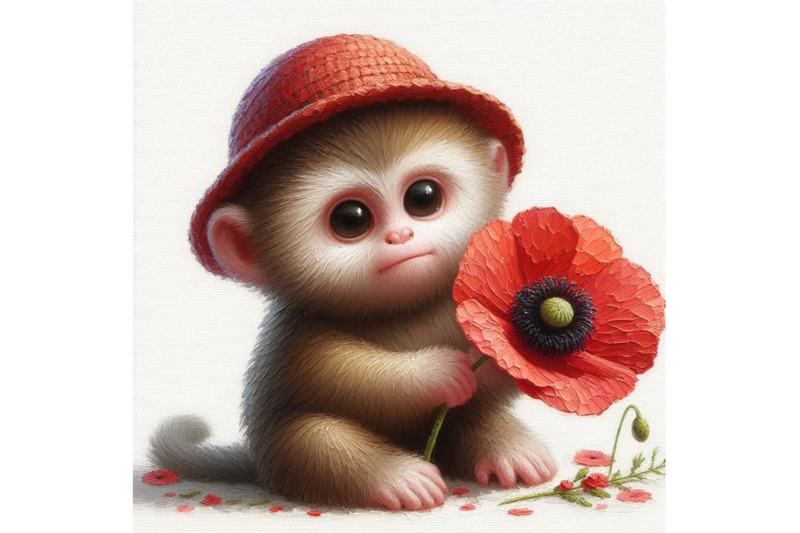 4-cute-monkey-holding-a-red-poppy