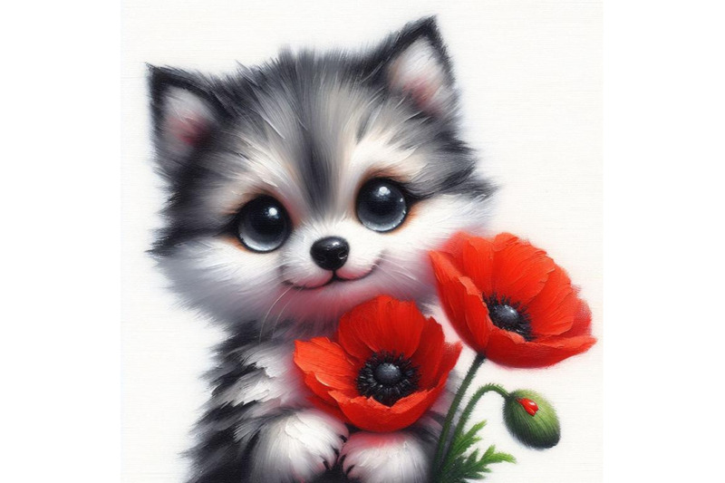 4-cute-wolf-holding-a-red-poppy