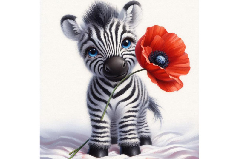 4-cute-zebra-holding-a-red-poppy