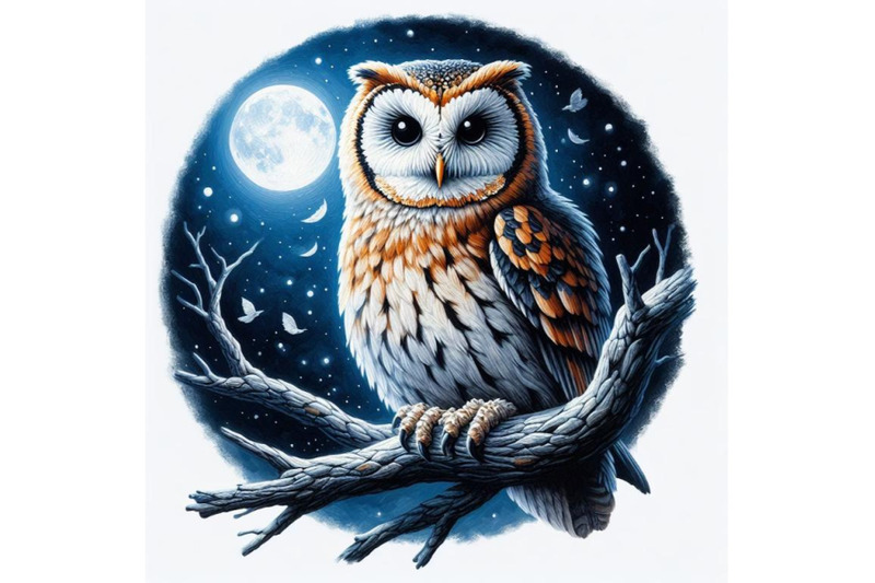 4-owl-bird-sitting-on-branch-at-night