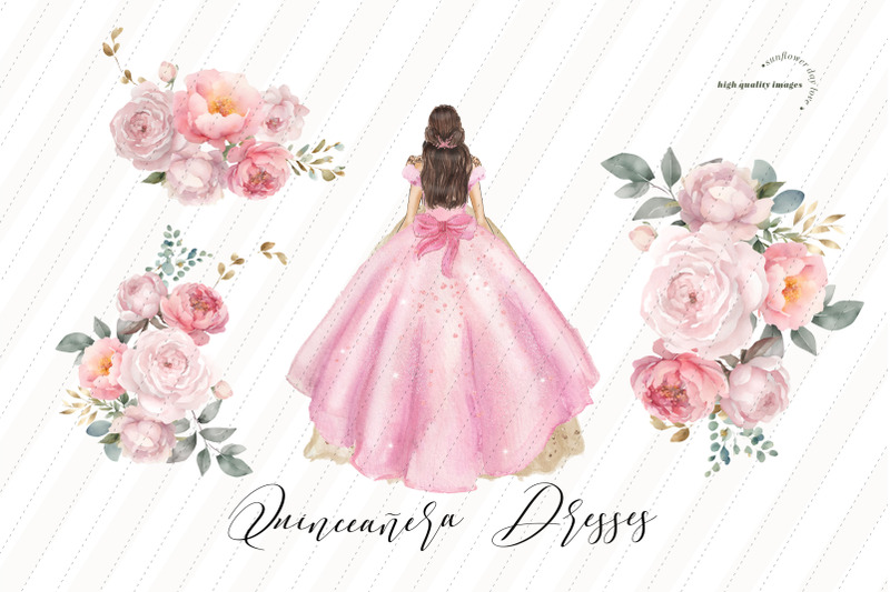 pink-princess-dresses-quinceaera-clipart-pink-flowers