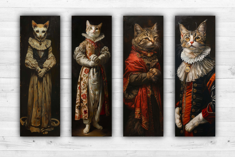 cat-renaissance-bookmarks-printable-2x6-inch