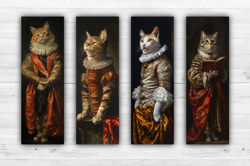 cat-renaissance-bookmarks-printable-2x6-inch