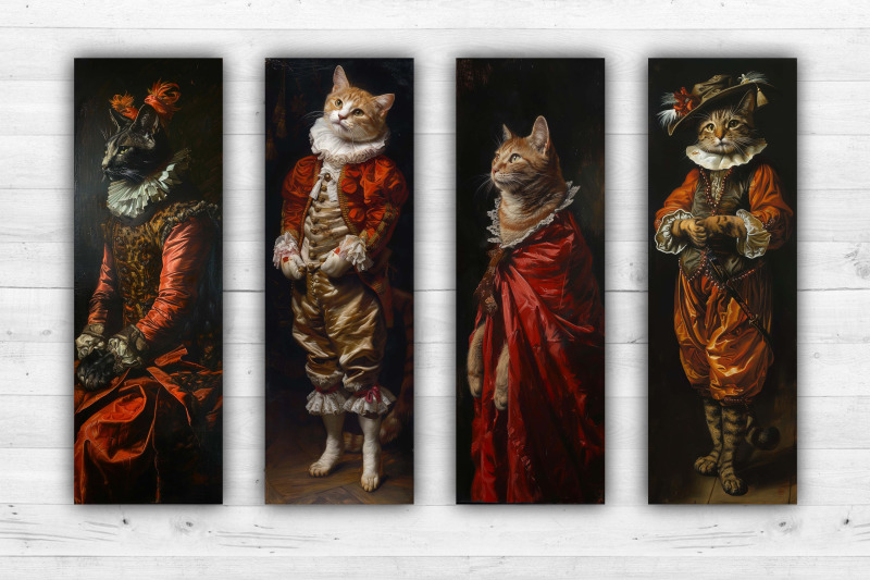 cat-renaissance-bookmarks-printable-2x6-inch