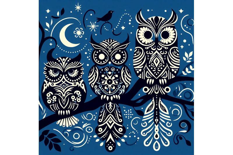 a-bundle-of-2-decorative-owls-tribal-decorati