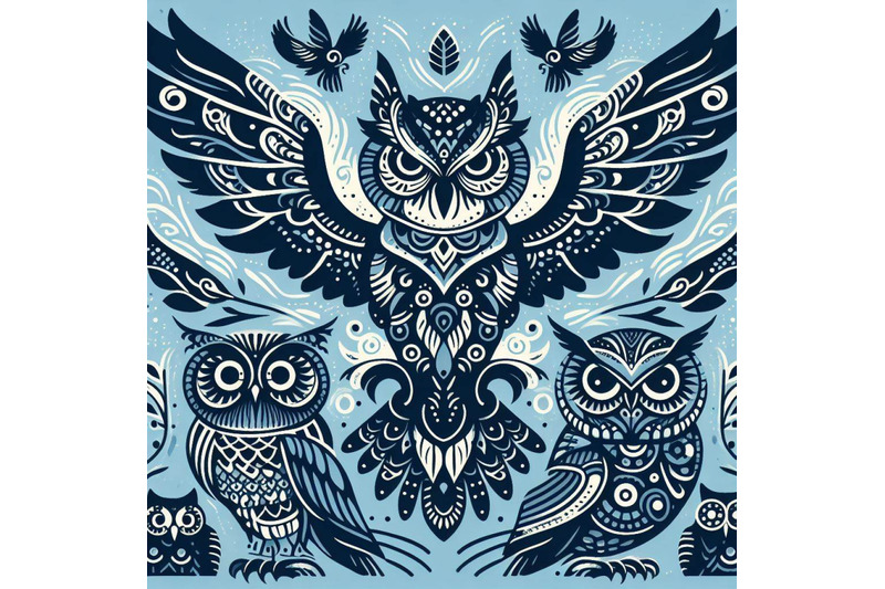 a-bundle-of-2-decorative-owls-tribal-decorati