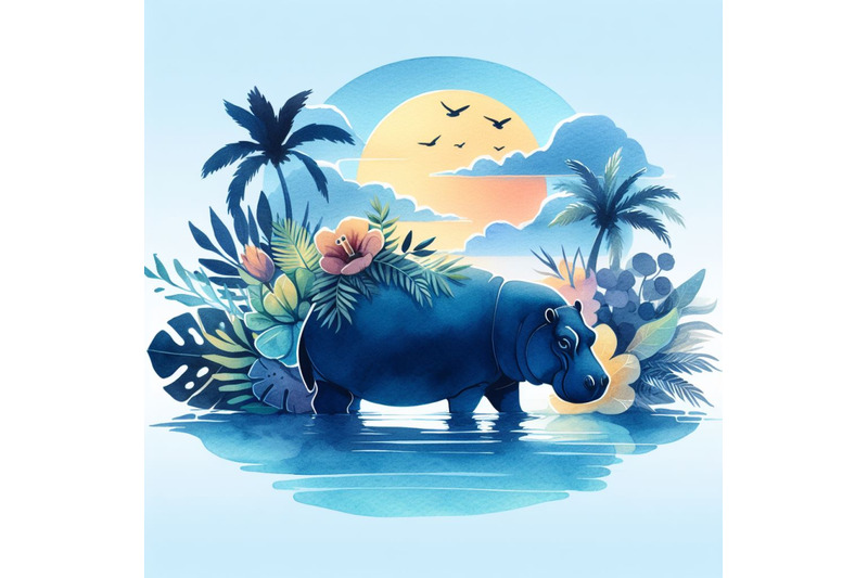 a-bundle-of-pical-summer-watercolor-hippo