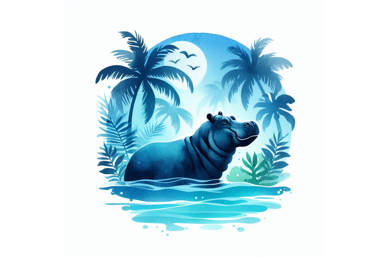 a-bundle-of-pical-summer-watercolor-hippo