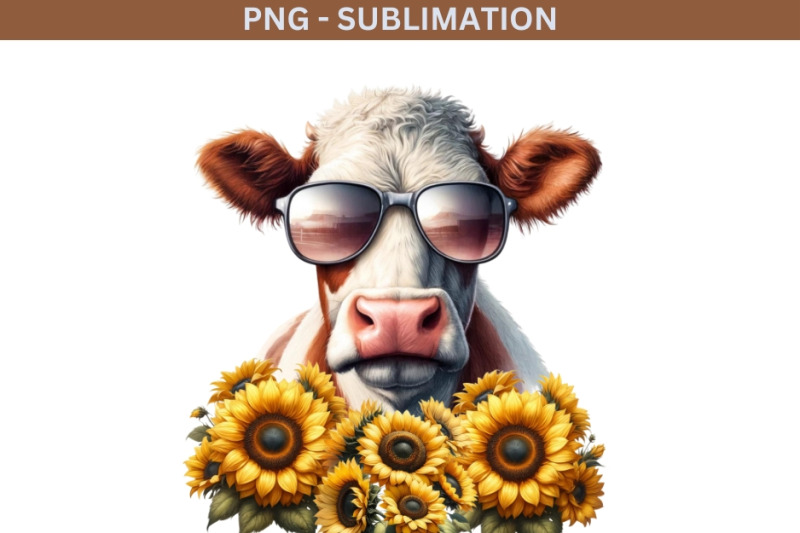 sunflower-cow-sublimation-design-farm-animals-png