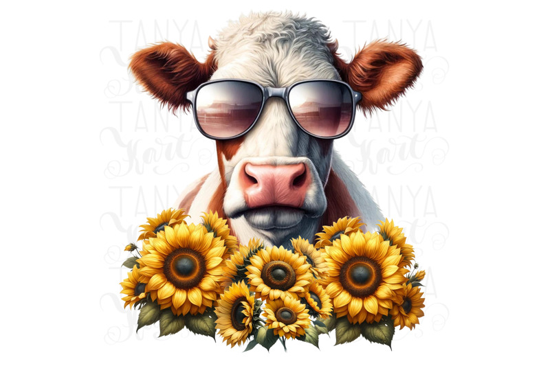 sunflower-cow-sublimation-design-farm-animals-png