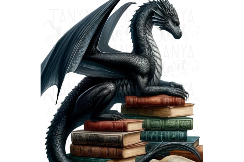 dragon-reading-book-png-digital-download