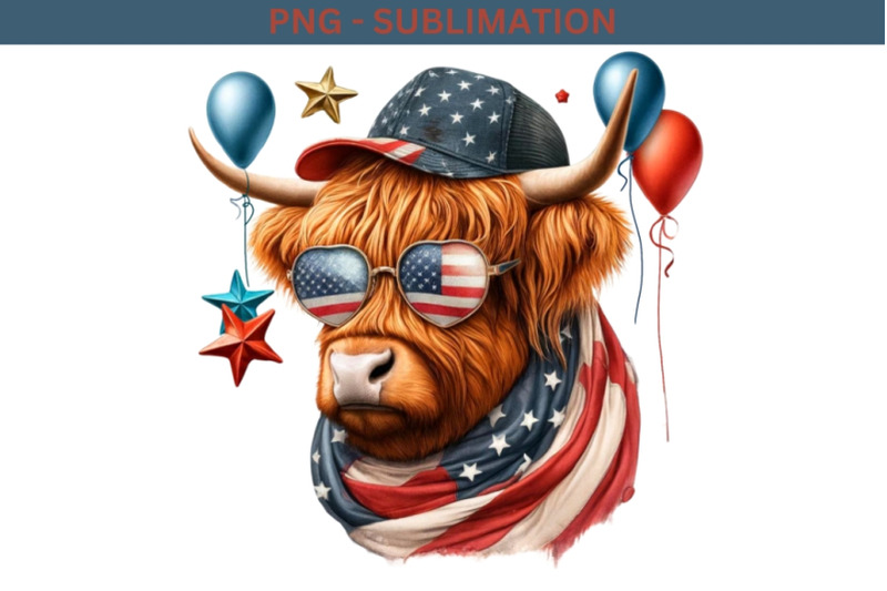 patriotic-highland-cow-sublimation-design-independence-day