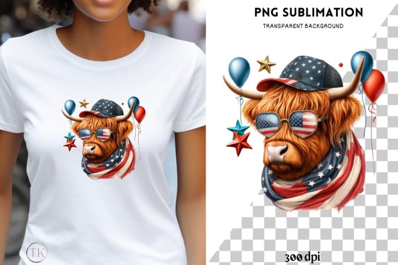 patriotic-highland-cow-sublimation-design-independence-day