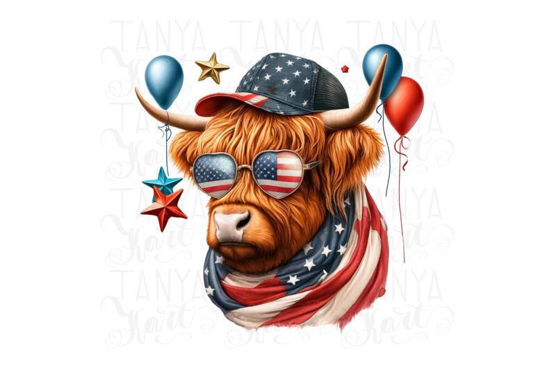 patriotic-highland-cow-sublimation-design-independence-day