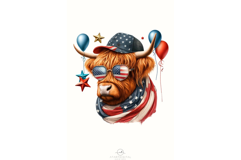 patriotic-highland-cow-sublimation-design-independence-day