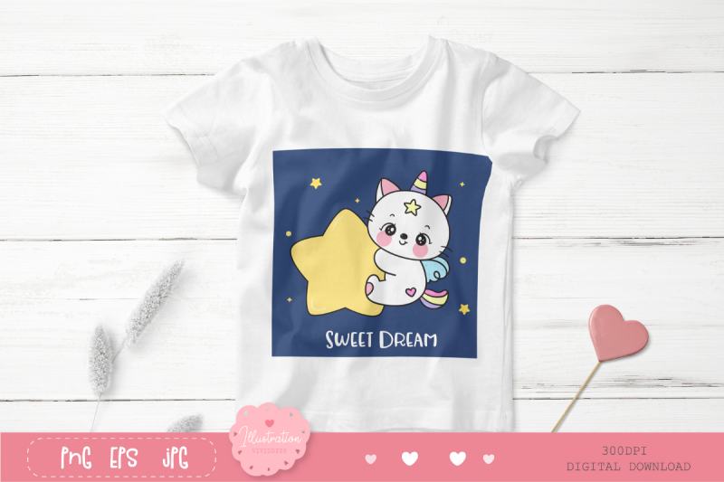 cat-unicorn-hug-star-kawaii-clipart-baby-kitten-sweet-dream