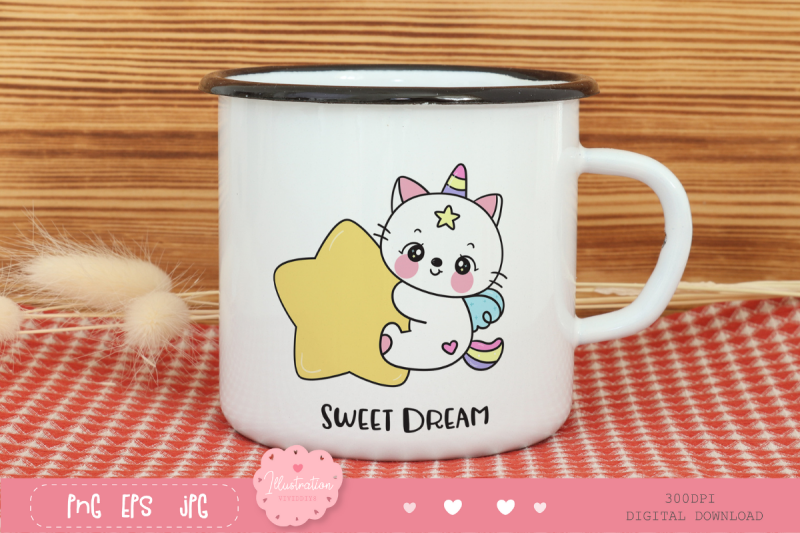 cat-unicorn-hug-star-kawaii-clipart-baby-kitten-sweet-dream