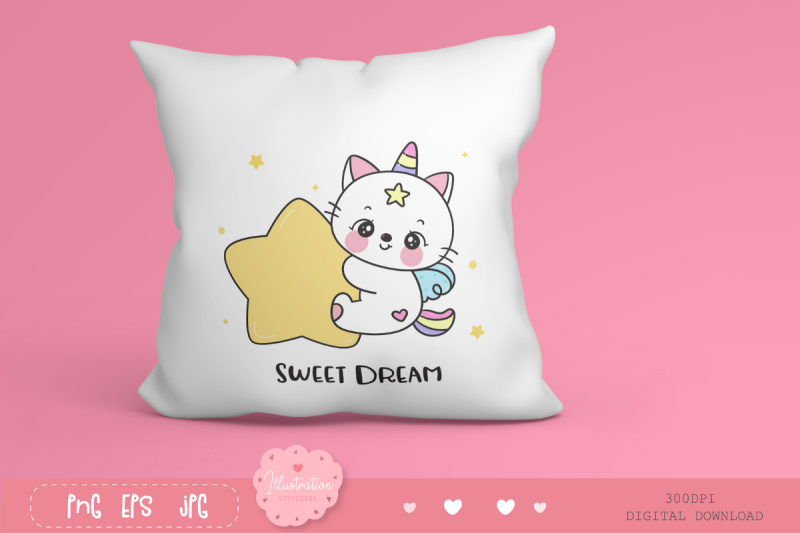 cat-unicorn-hug-star-kawaii-clipart-baby-kitten-sweet-dream